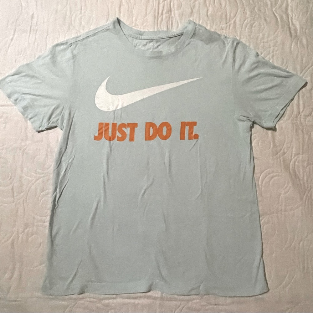 🔖Nike The Nike Tee Mens Medium Light Sky Blue Just Do It Graphic Tee